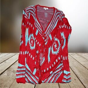 Umgee Coral and Blue Knit Cadigan